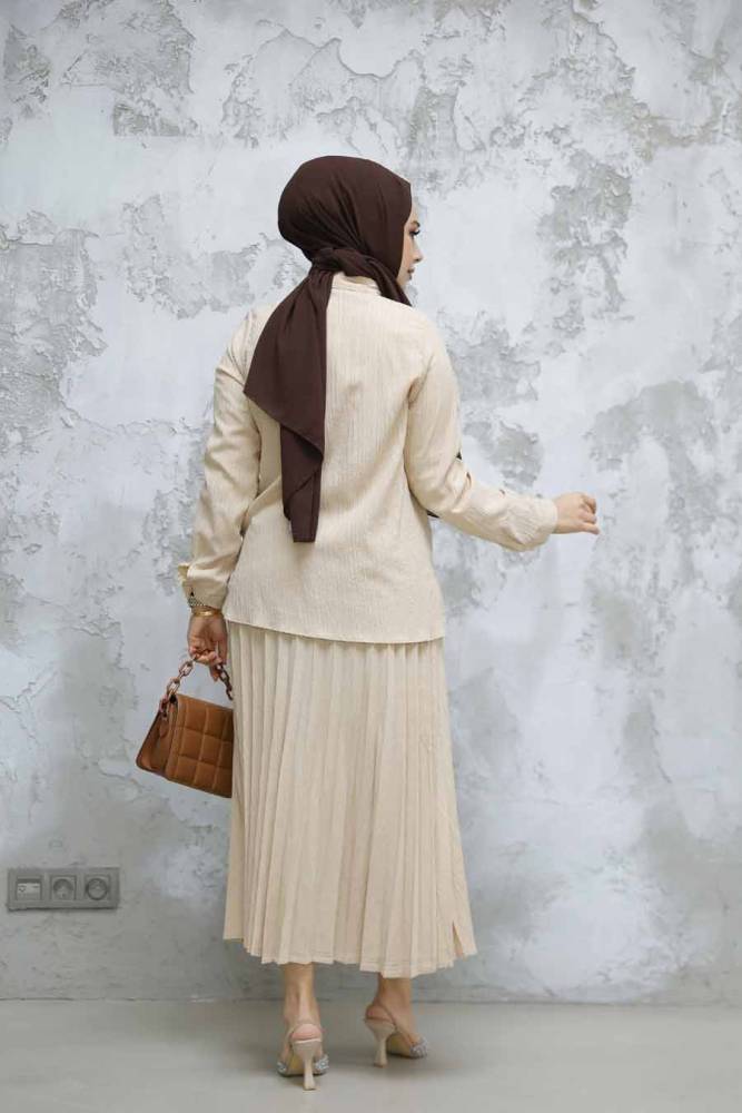 Modest Beige Skirted Dual Suit 60062BEJ - 4
