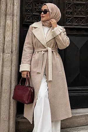 Modest Beige Suede Coat 5959BEJ - 1