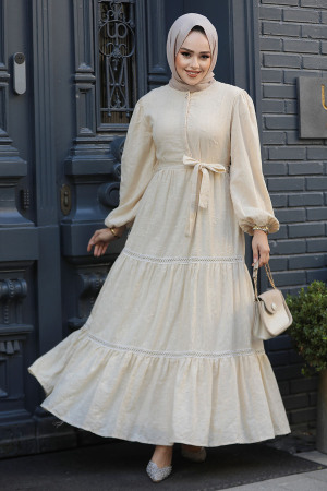 Modest Beige Summer Dress 10024BEJ - 1