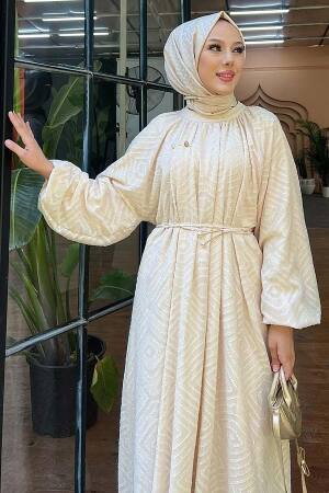 Modest Beige Summer Dress 14291BEJ - 2