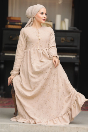 Modest Beige Summer Dress 23201BEJ - 2
