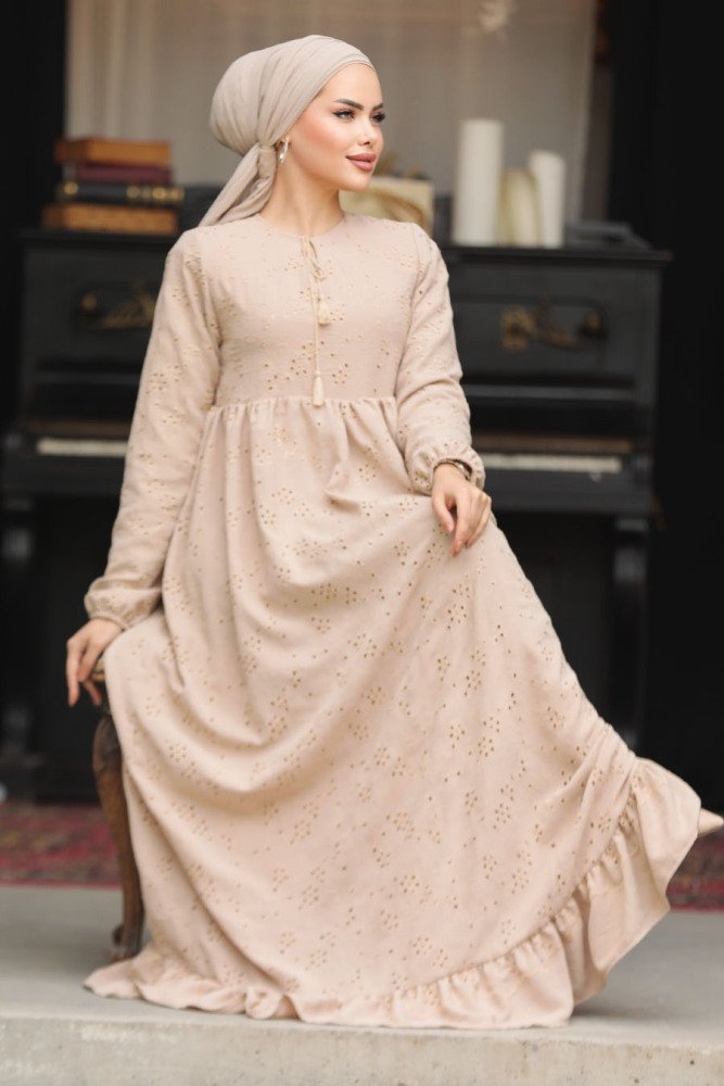Modest Beige Summer Dress 23201BEJ - 2
