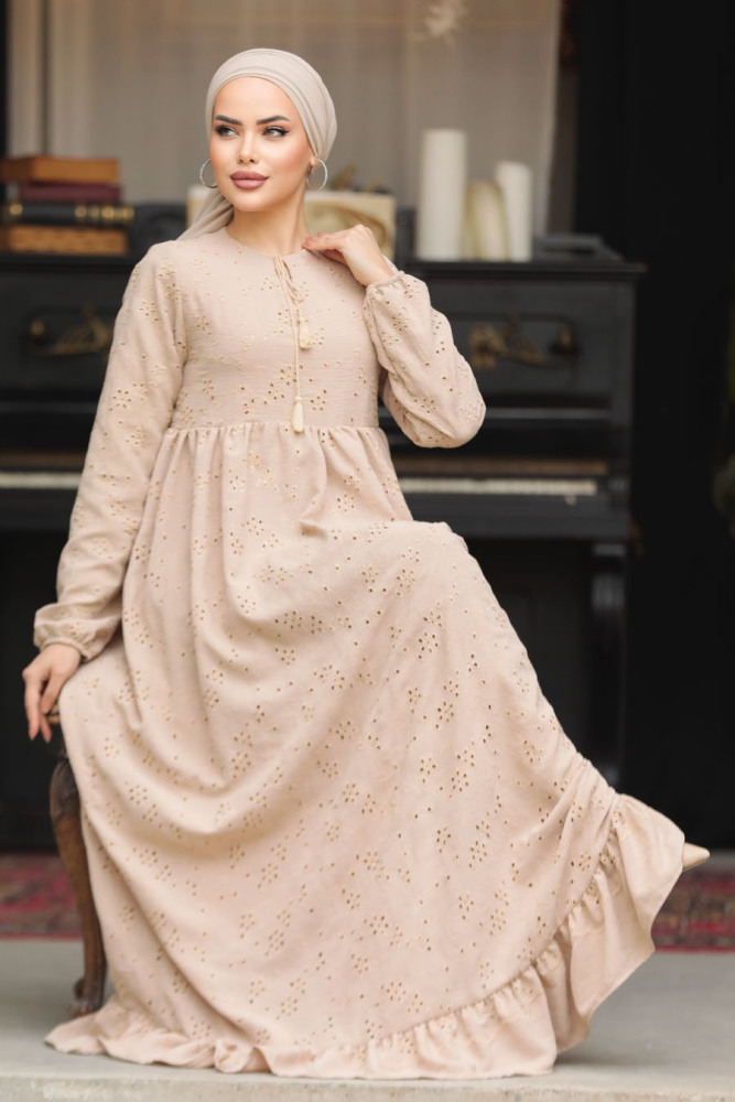 Modest Beige Summer Dress 23201BEJ - 1