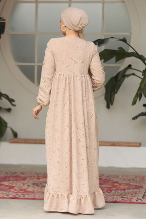Modest Beige Summer Dress 23201BEJ - 6