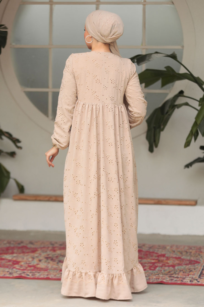 Modest Beige Summer Dress 23201BEJ - 6