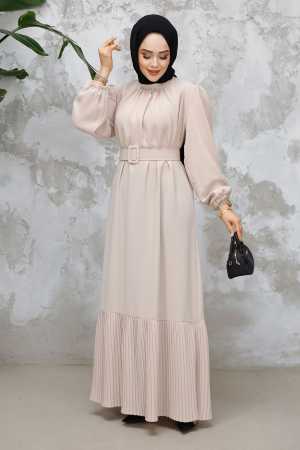 Modest Beige Summer Dress 65878BEJ - 3