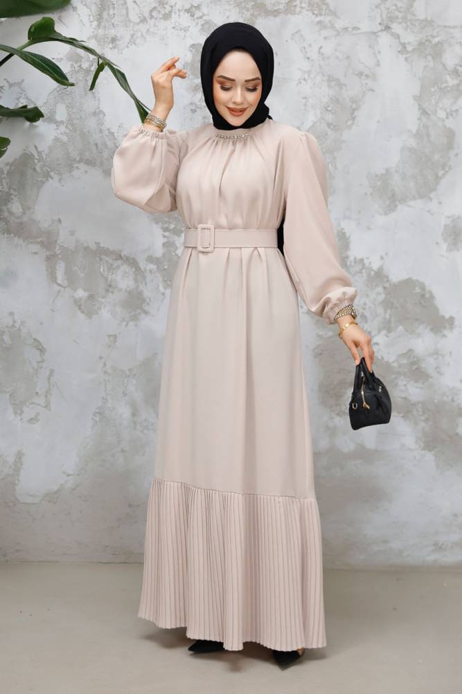 Modest Beige Summer Dress 65878BEJ - 3