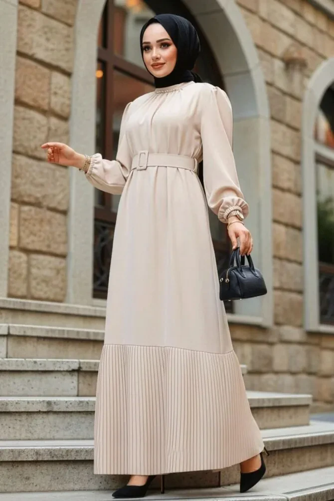 Modest Beige Summer Dress 65878BEJ - 1