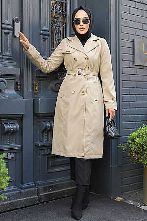 Modest Beige Trench Coat 60500BEJ - 2