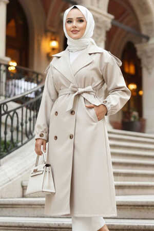 Modest Beige Trench Coat 647BEJ - NEVA STYLE