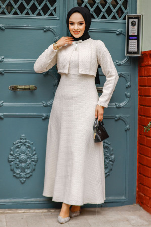 Modest Beige Tweed Dress 61481BEJ - 2