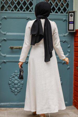 Modest Beige Tweed Dress 61481BEJ - 3