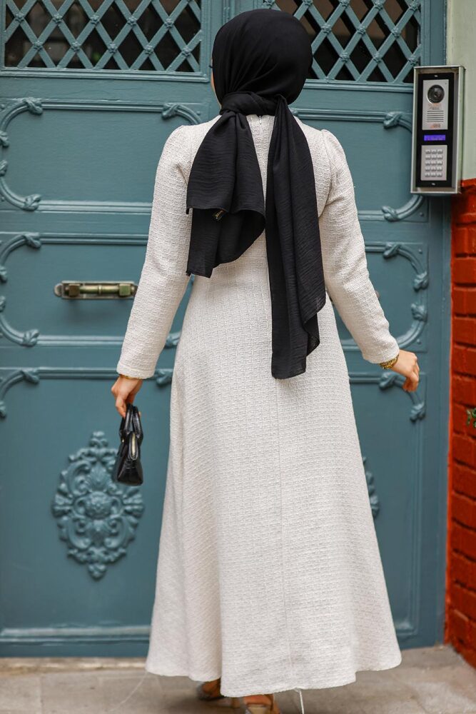 Modest Beige Tweed Dress 61481BEJ - 3