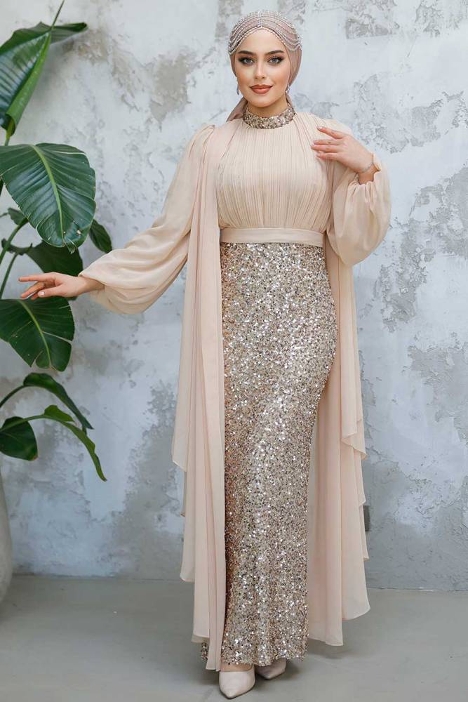 Modest Beige Wedding Dress 50231BEJ - 2