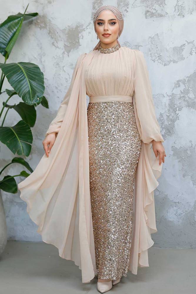 Modest Beige Wedding Dress 50231BEJ - 3