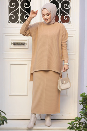 Modest Biscuit Knitwear Skirted Dual Suit 32921BS - 1