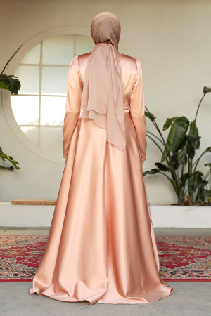 Modest Biscuit Satin Bridesmaid Dress 25880BS - 3