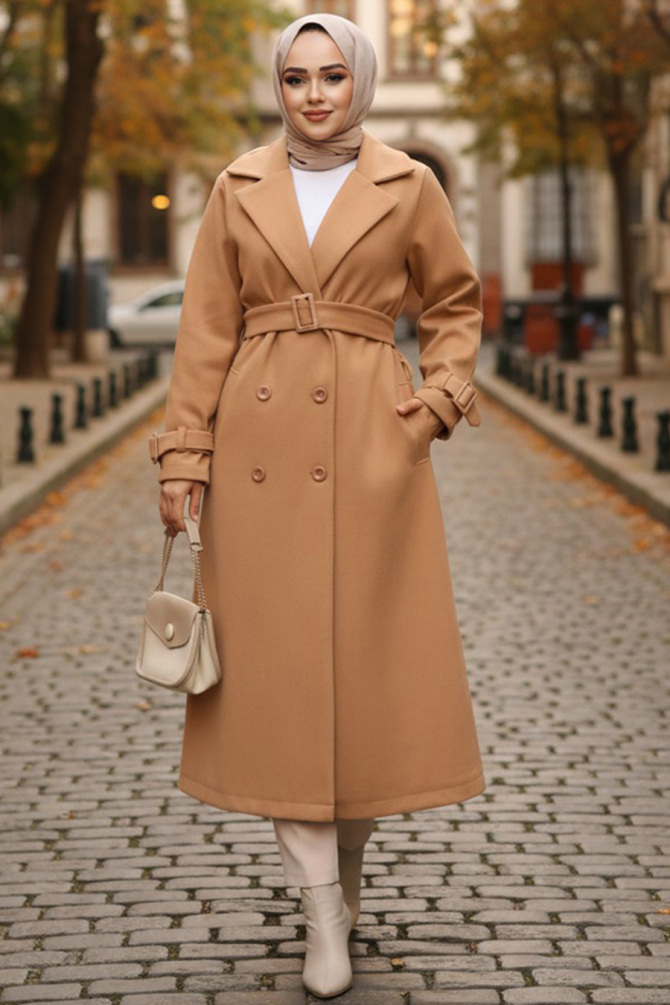 Modest Biscuit Stamp Coat 61251BS - NEVA STYLE