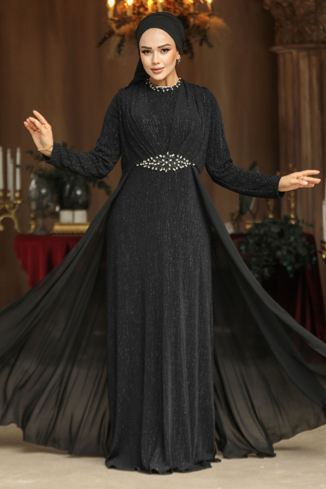 Modest Black Bridal Dress 4443S - 1