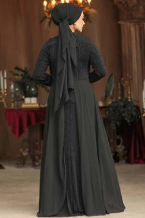 Modest Black Bridal Dress 4443S - 3