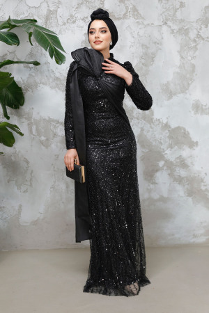 Modest Black Bridal Dress 50541S - 2