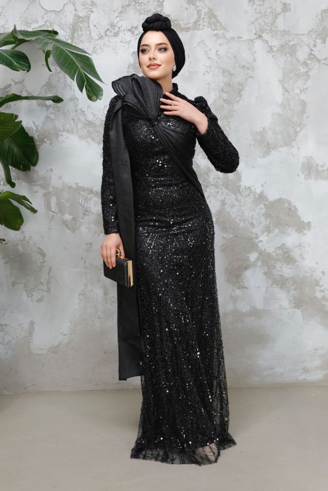 Modest Black Bridal Dress 50541S - 2