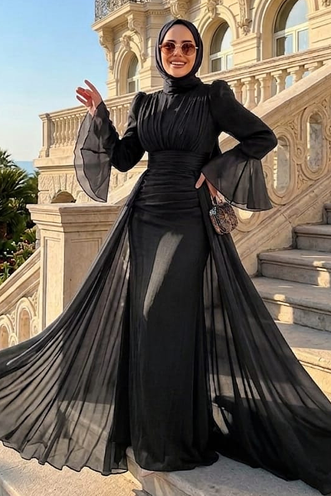 Modest Black Bridesmaid Dress 4986S - 1