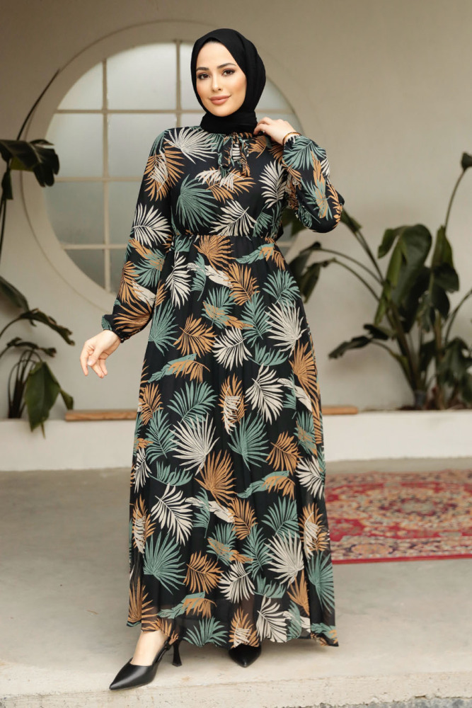 Modest Black Chiffon Dresses 50353S - 1