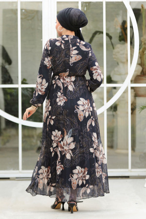 Modest Black Chiffon Floral Dresses 50355S - 5