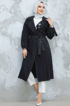 Modest Black Denim Coat 6392S - 2