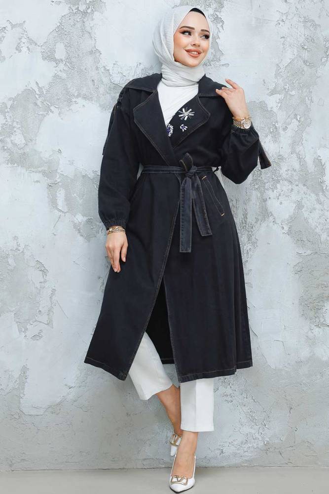 Modest Black Denim Coat 6392S - 2