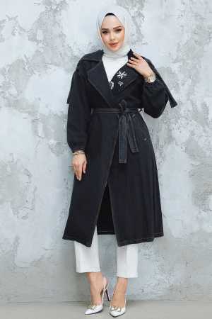 Modest Black Denim Coat 6392S - 1