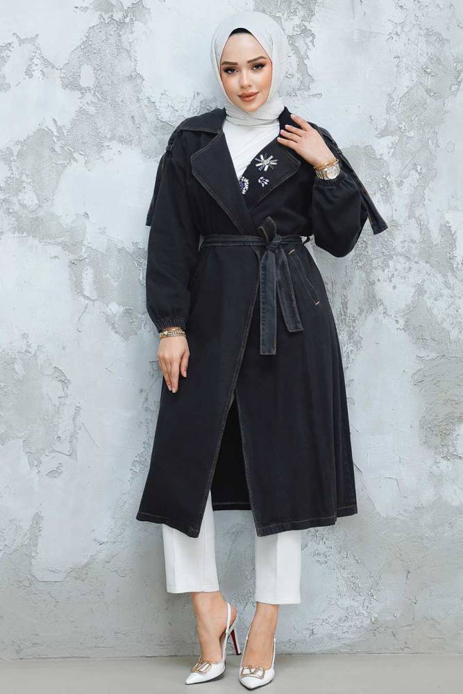Modest Black Denim Coat 6392S - 1