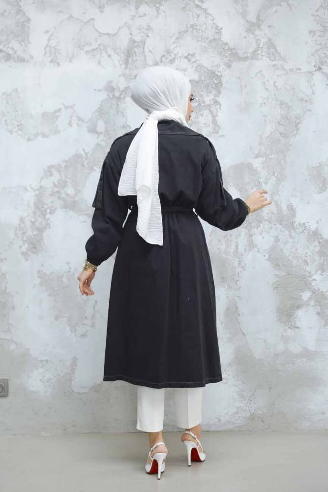 Modest Black Denim Coat 6392S - 3