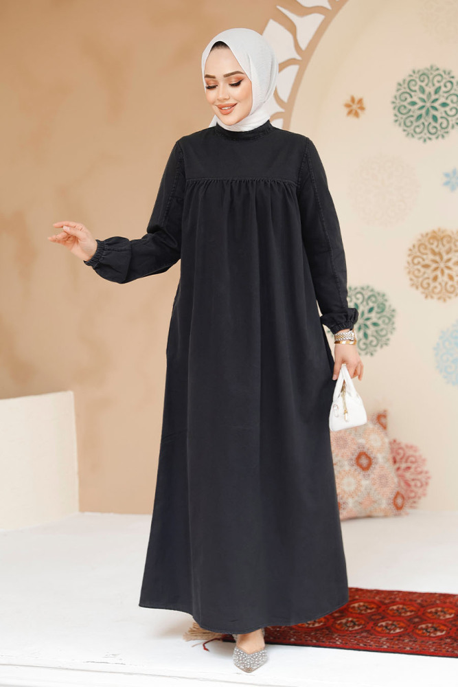 Modest Black Denim Dress 19125S - 1