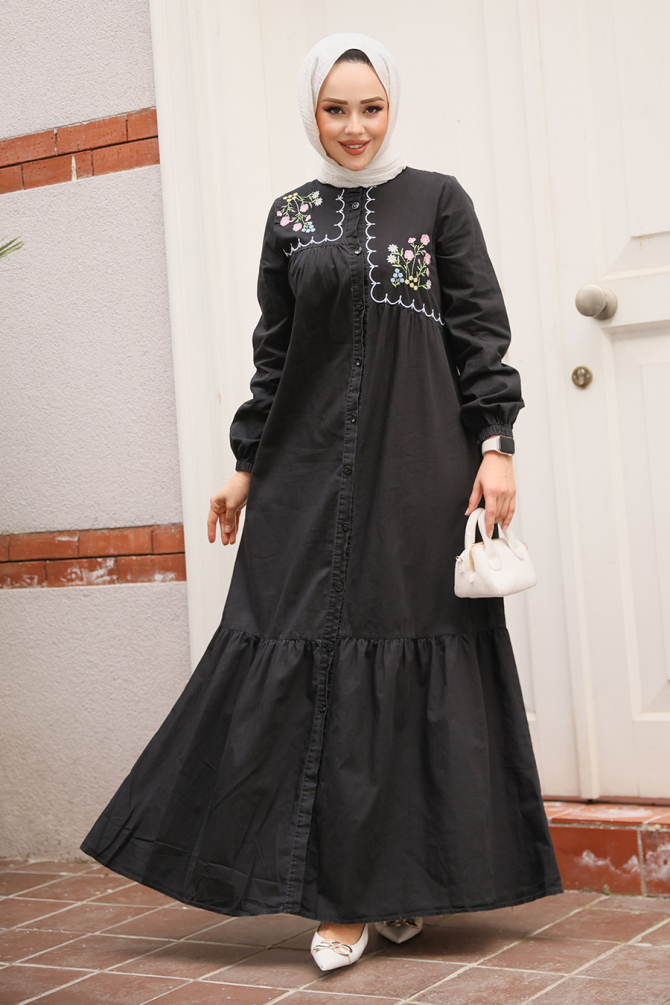 Modest Black Denim Dress 19147S - 1