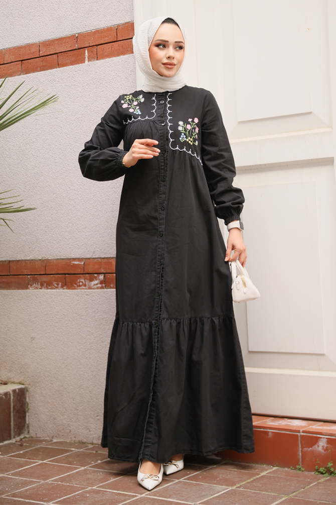 Modest Black Denim Dress 19147S - 3