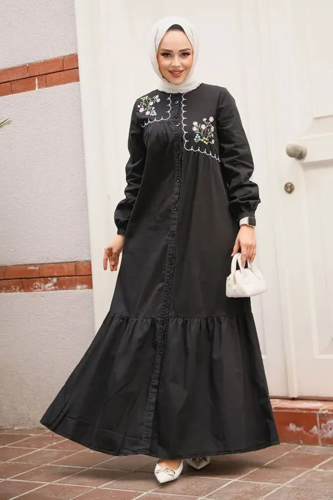 Modest Black Denim Dress 19147S - 1