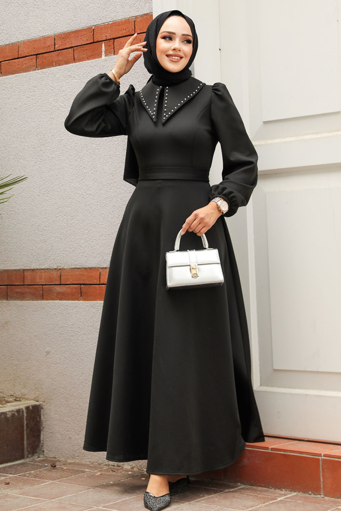 Modest Black Dress 23123S - 1