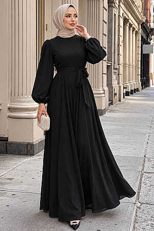 Modest Black Dress For Plus Size 23101S - NEVA STYLE