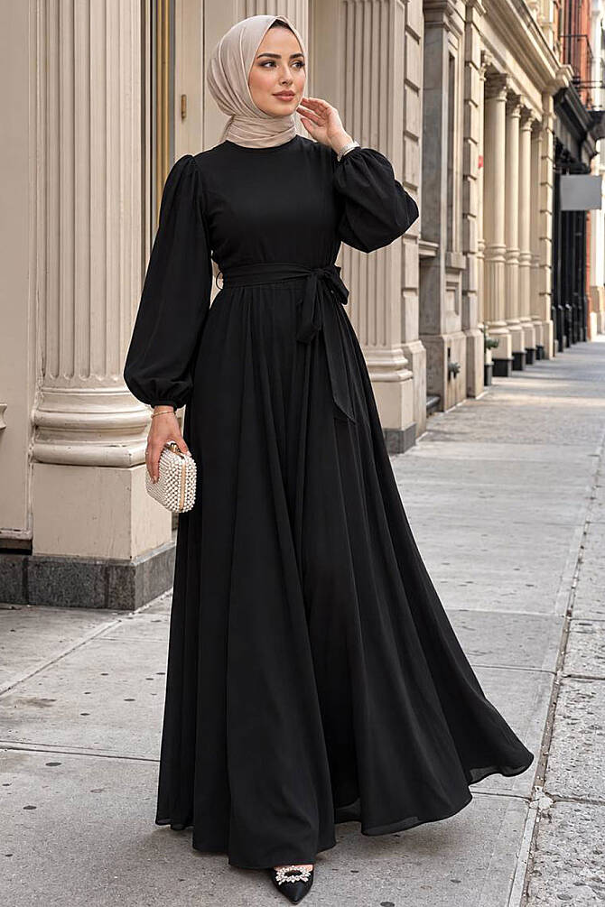 Modest Black Dress For Plus Size 23101S - NEVA STYLE
