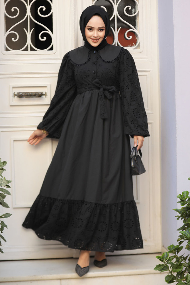 Modest Black Dress For Women 10034S - 3