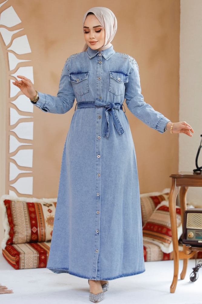 Modest Blue Denim Dress 23731M - 2