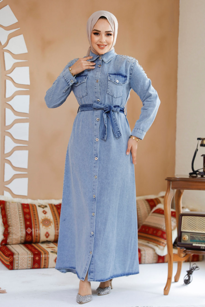 Modest Blue Denim Dress 23731M - 1