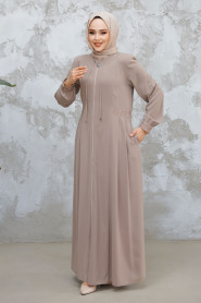 Dark Beige Muslim Turkish Abaya 45271KBEJ - 2