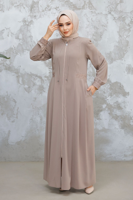 Dark Beige Muslim Turkish Abaya 45271KBEJ - 1