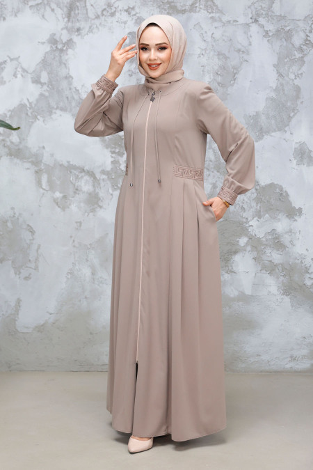 Dark Beige Muslim Turkish Abaya 45271KBEJ - 3