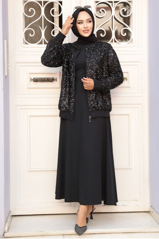 Modest Black Dual Skirt Suit 40223S - 2