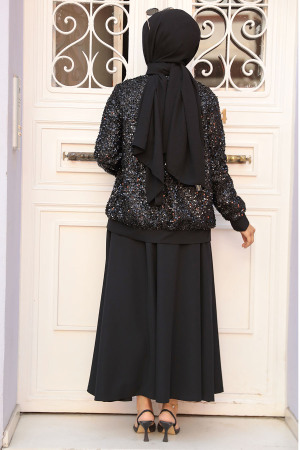 Modest Black Dual Skirt Suit 40223S - 3