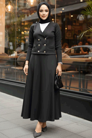 Modest Black Dual Skirt Suit 12371S - 1